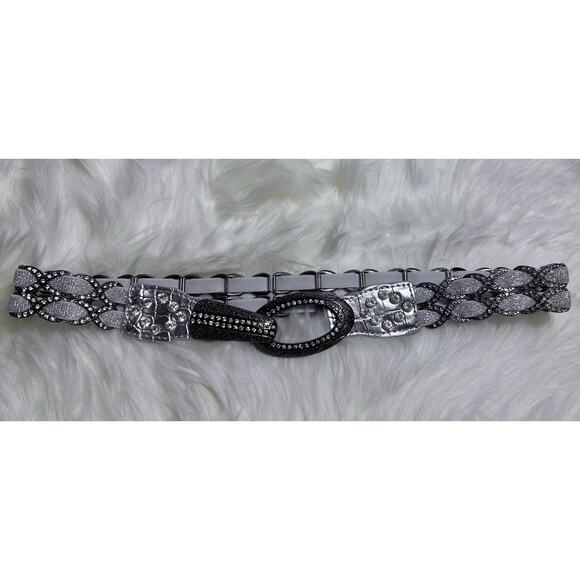 NWOT: Stretch Rhinestone Silver Belt - Picture 3 of 7